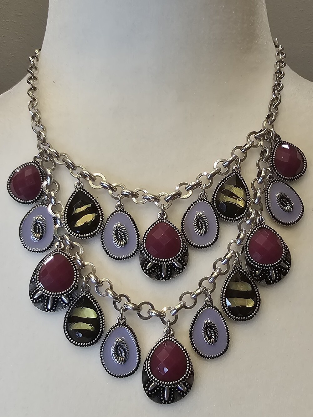 Premier Designs-Women’s Reversible Multi-Drop Necklace in Burgundy and Lilac